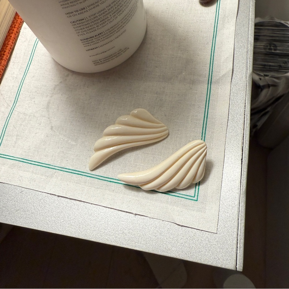 Bone 14kt gold wing vintage earrings